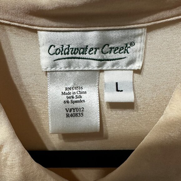 Coldwater Creek sz L soft peach silk blend 3/4 sleeve long line buttoned blouse - Picture 3 of 5